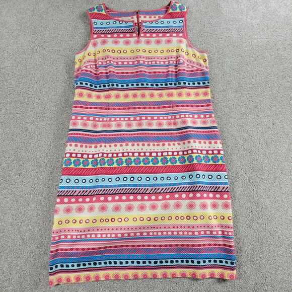 Talbots Dress 14 Pastel Textured Striped Floral Sleeveless Midi Easter Sprint - Picture 12 of 16